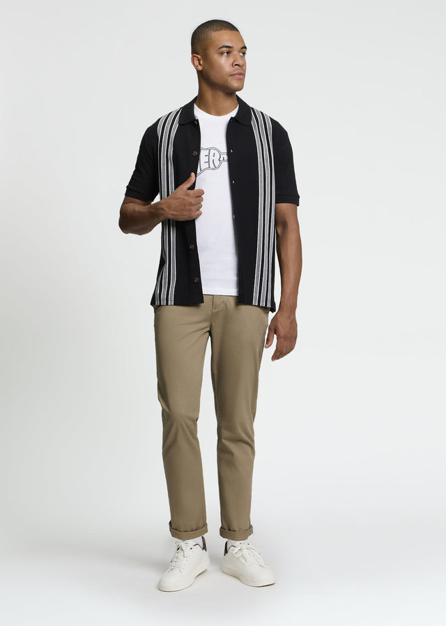 Ben Sherman Polos Birdseye stripe button through polo - black