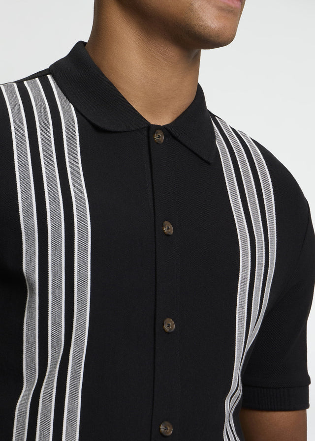 Ben Sherman Polos Birdseye stripe button through polo - black