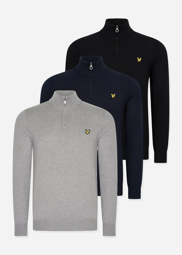 Lyle & Scott Sweaters Bundle cotton merino quarter zip jumper - jet black - dark navy - mid grey marl