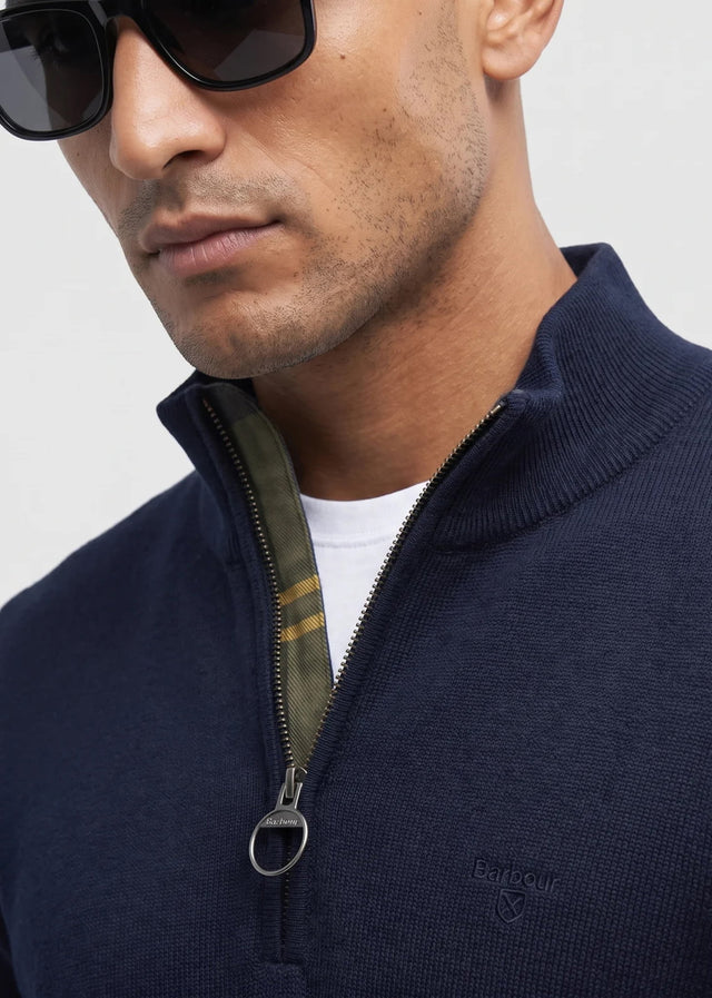 Barbour Sweaters Cotton half zip knitted jumper - navy