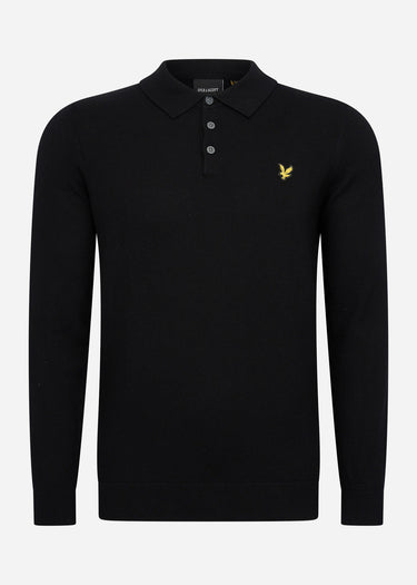 Lyle & Scott Longsleeve Polo's Long sleeve knitted polo shirt - jet black