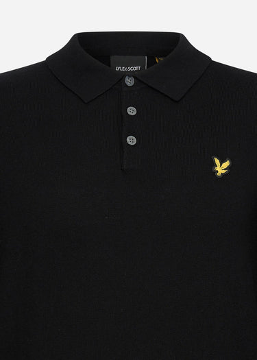 Lyle & Scott Longsleeve Polo's Long sleeve knitted polo shirt - jet black