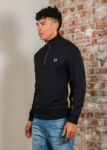 Fred Perry Truien Stripe tape half zip sweathshirt - black champagne