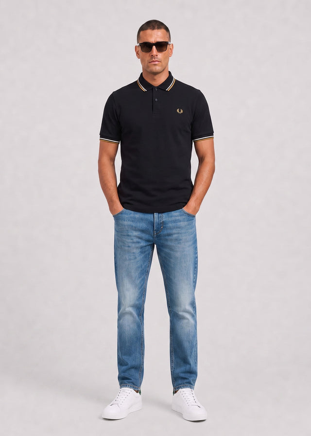 Fred Perry Polos Twin tipped polo - black ecru dark caramel