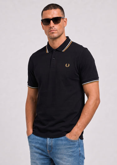 Fred Perry Polos Twin tipped polo - black ecru dark caramel