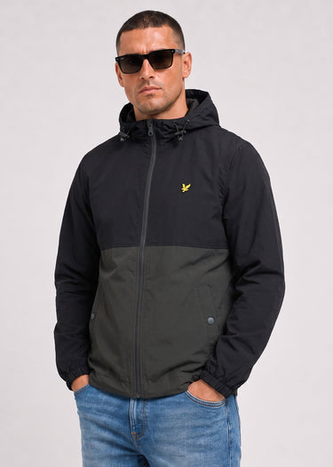 Lyle & Scott Jackets Colour block zip through hooded jacket - jet black gunmetal