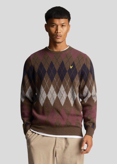 Lyle & Scott Truien British argyle crew neck - olive