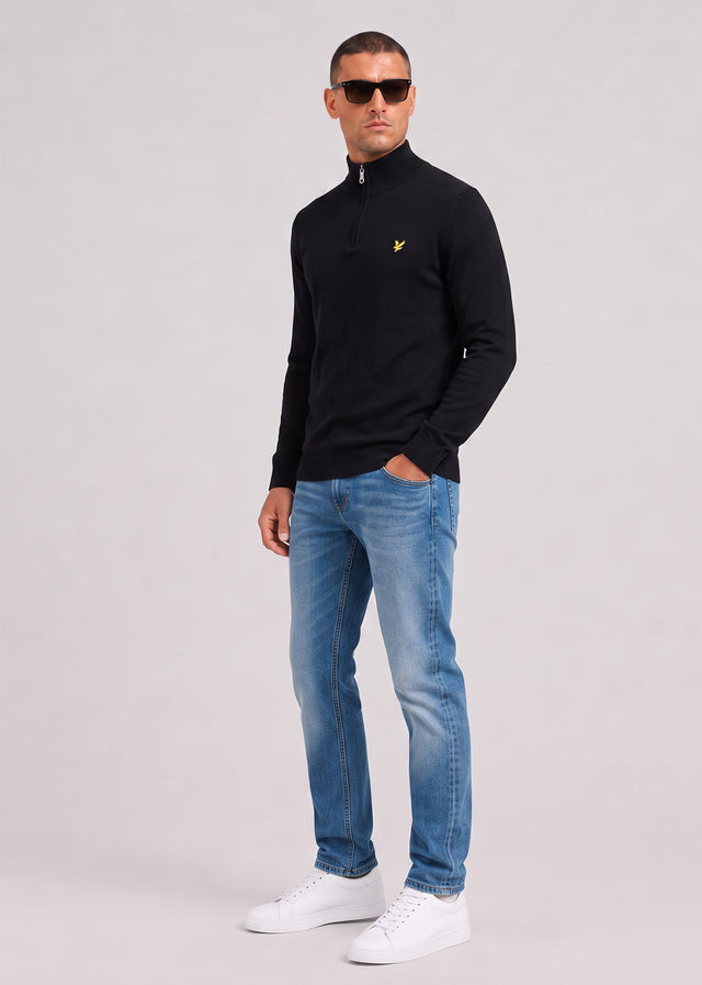 Lyle & Scott Sweaters Cotton merino quarter zip jumper - jet black