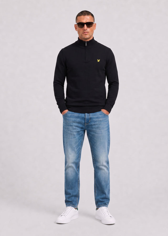 Lyle & Scott Sweaters Cotton merino quarter zip jumper - jet black