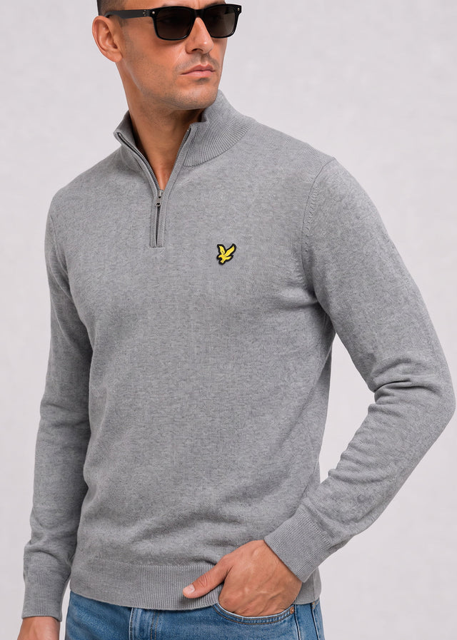 Lyle & Scott Sweaters Cotton merino quarter zip jumper - mid grey marl
