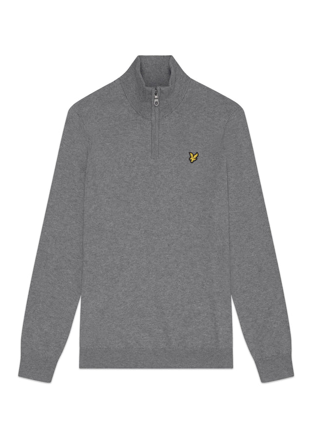 Lyle & Scott Sweaters Cotton merino quarter zip jumper - mid grey marl