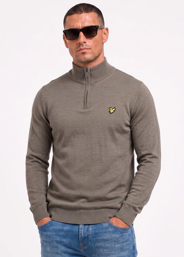 Lyle & Scott Truien Cotton merino quarter zip jumper - khaki ash