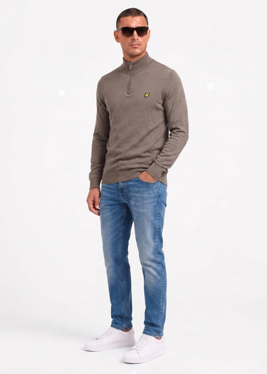 Lyle & Scott Truien Cotton merino quarter zip jumper - khaki ash