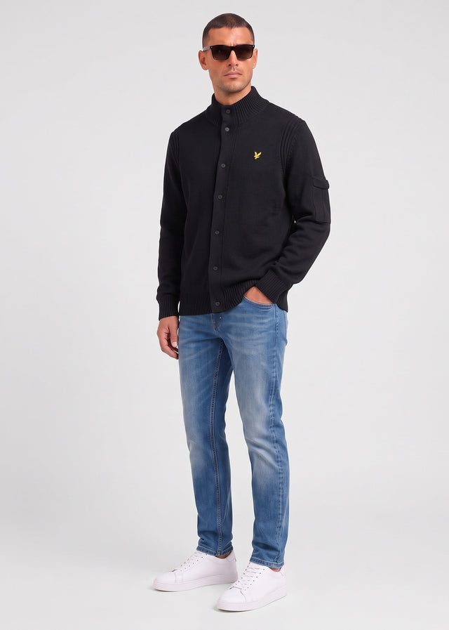 Lyle & Scott Cardigans Rib insert button through jumper - jet black