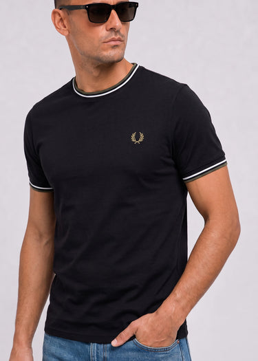 Twin tipped t-shirt - black ecru laurel wreath green
