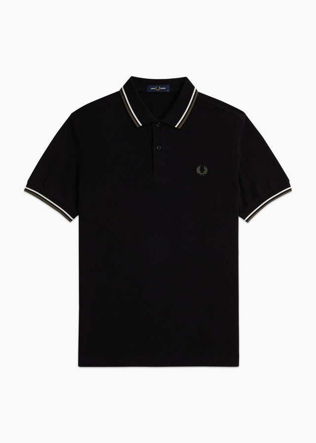 Fred Perry Polos Twin tipped polo - black ecru laurel wreath green
