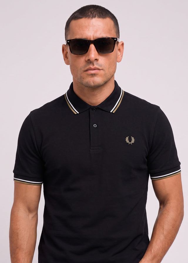 Fred Perry Polos Twin tipped polo - black ecru laurel wreath green