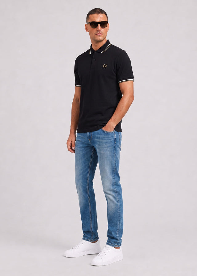 Fred Perry Polos Twin tipped polo - black ecru laurel wreath green