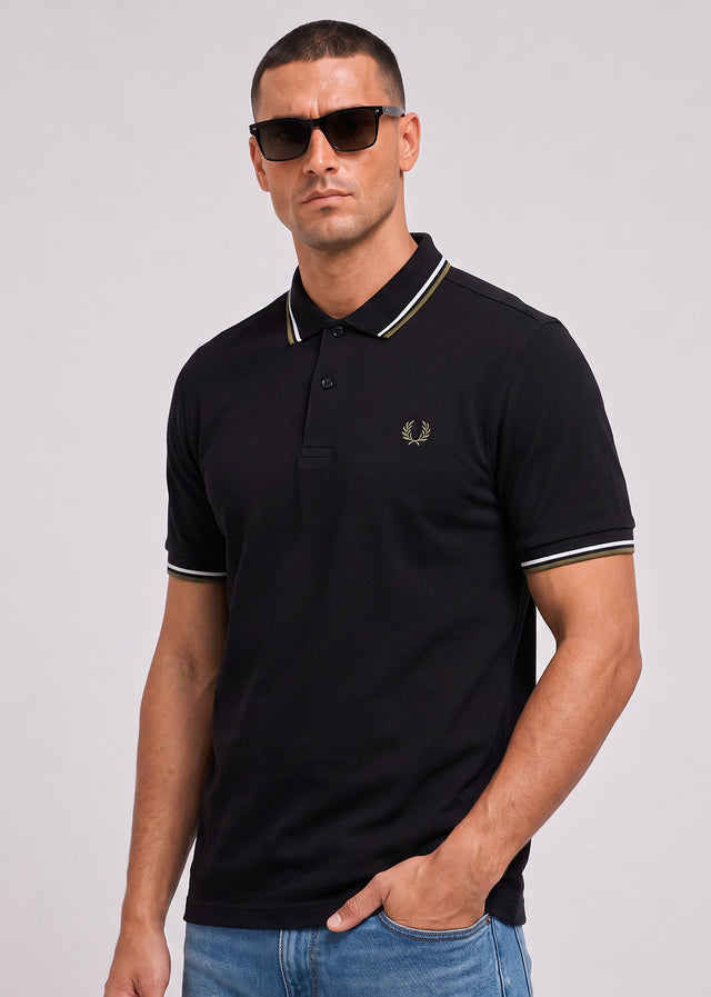 Fred Perry Polos Twin tipped polo - black ecru laurel wreath green