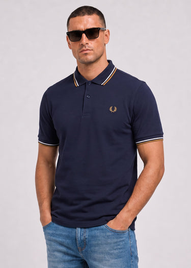 Fred Perry Polos Twin tipped polo - twilight navy snow white dark caramel