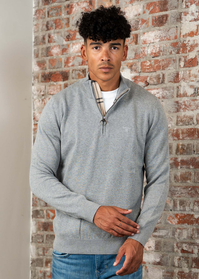 Barbour Sweaters Cotton half zip knitted jumper - grey marl