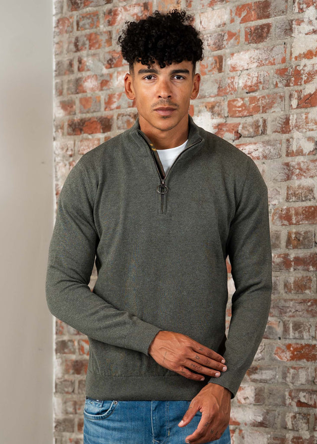 Barbour Sweaters Cotton half zip knitted jumper - olive marl
