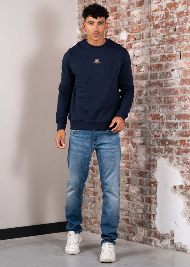 Aquascutum Sweaters Centered logo crewneck - navy