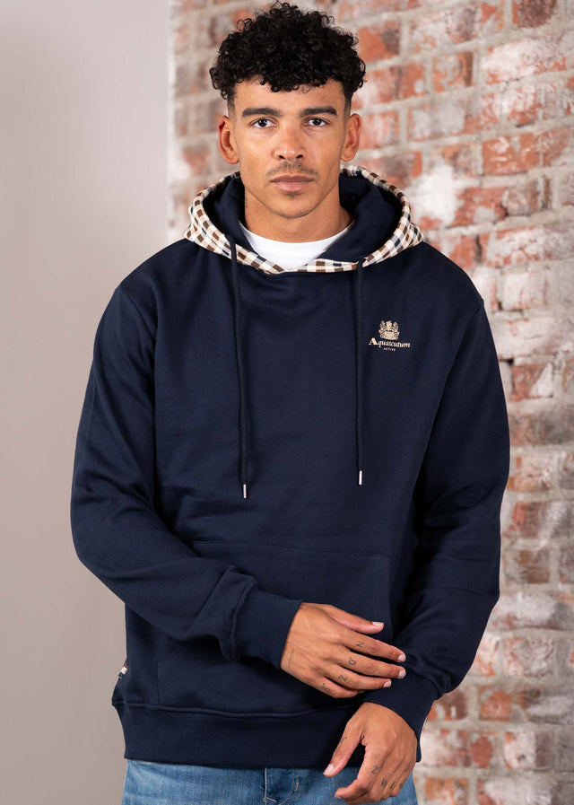Aquascutum Hoodies Club check hoodie fleece-navy