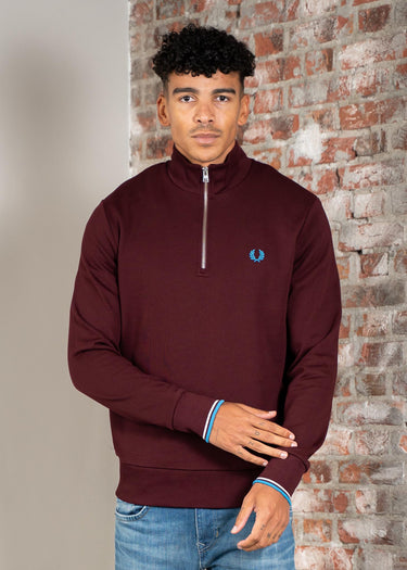 Fred Perry Truien Half zip sweatshirt - oxblood ecru court blue