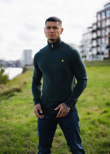 Lyle & Scott Truien Cotton merino quarter zip jumper - argyle teal