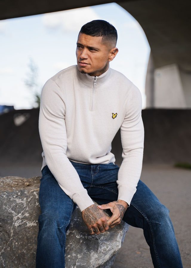 Lyle & Scott Sweaters Cotton merino quarter zip jumper - cove