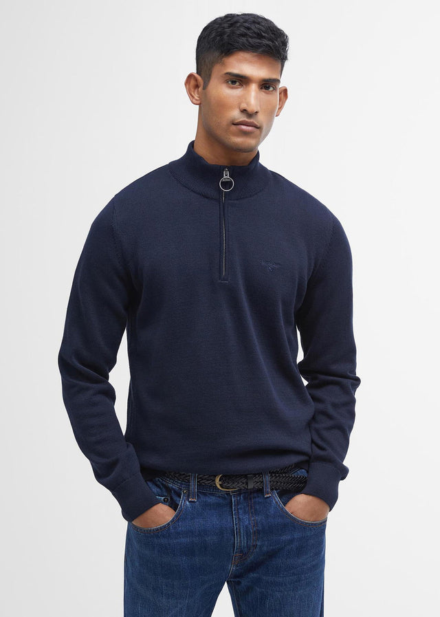 Barbour Sweaters Cotton half zip knitted jumper - navy