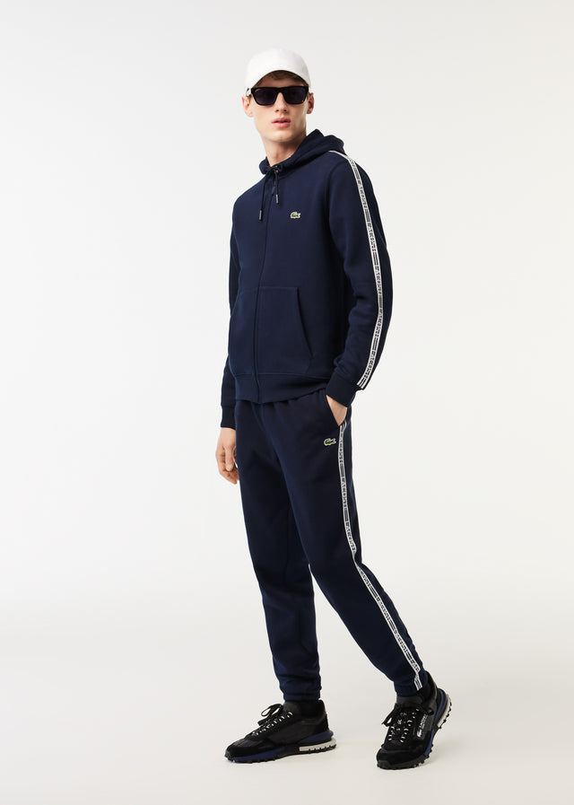 Lacoste Cardigans Contrast stripe zip through hoodie - navy blue