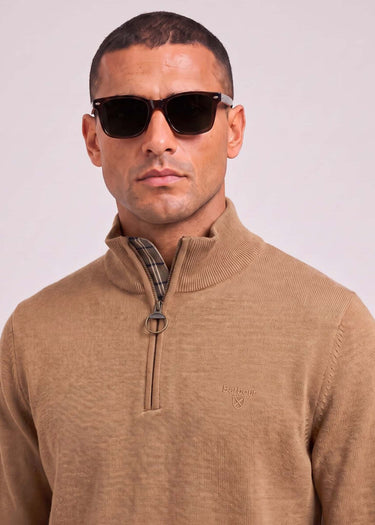 Barbour Sweaters Barbour cotton half zip knitted jumper - sandstone
