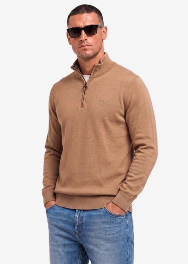 Barbour Sweaters Barbour cotton half zip knitted jumper - sandstone