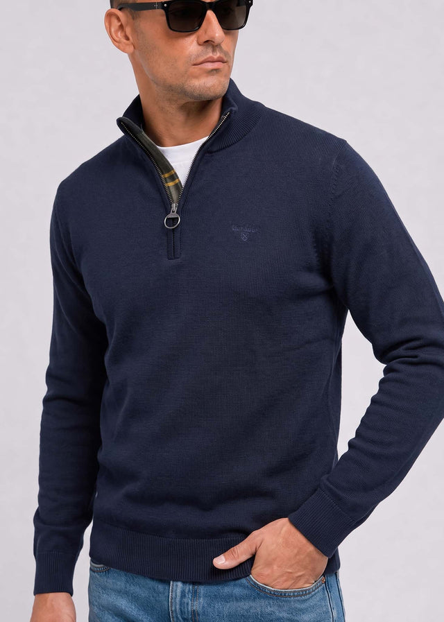 Barbour Sweaters Cotton half zip knitted jumper - navy