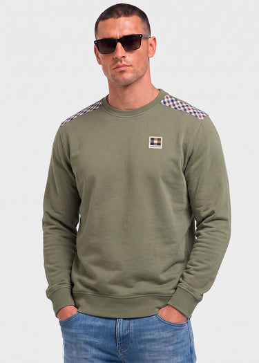 Aquascutum Sweaters Check shoulder crewneck fleece - army green