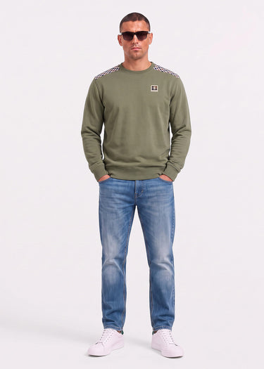 Aquascutum Sweaters Check shoulder crewneck fleece - army green