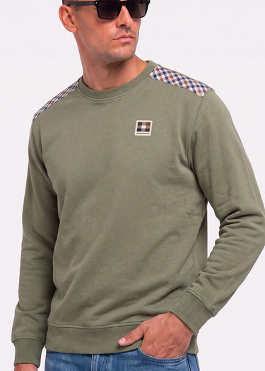 Aquascutum Sweaters Check shoulder crewneck fleece - army green