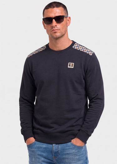Aquascutum Sweaters Check shoulder crewneck fleece - black