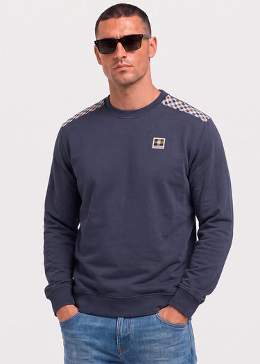 Aquascutum Sweaters Check shoulder crewneck fleece - navy