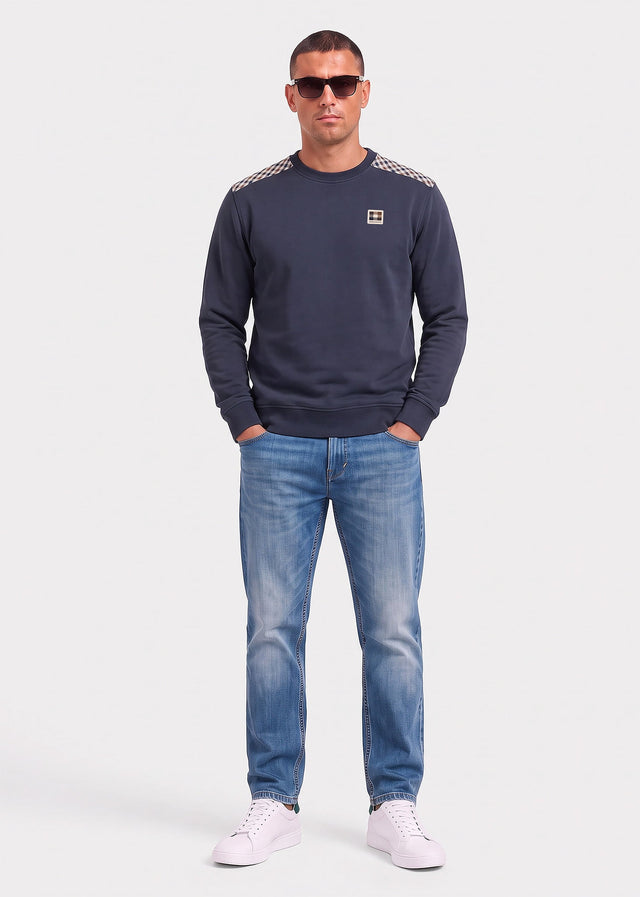 Aquascutum Sweaters Check shoulder crewneck fleece - navy