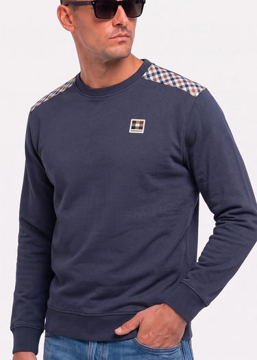 Aquascutum Sweaters Check shoulder crewneck fleece - navy