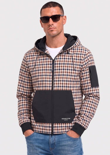 Aquascutum Cardigans Check full zip stretch fleece - black