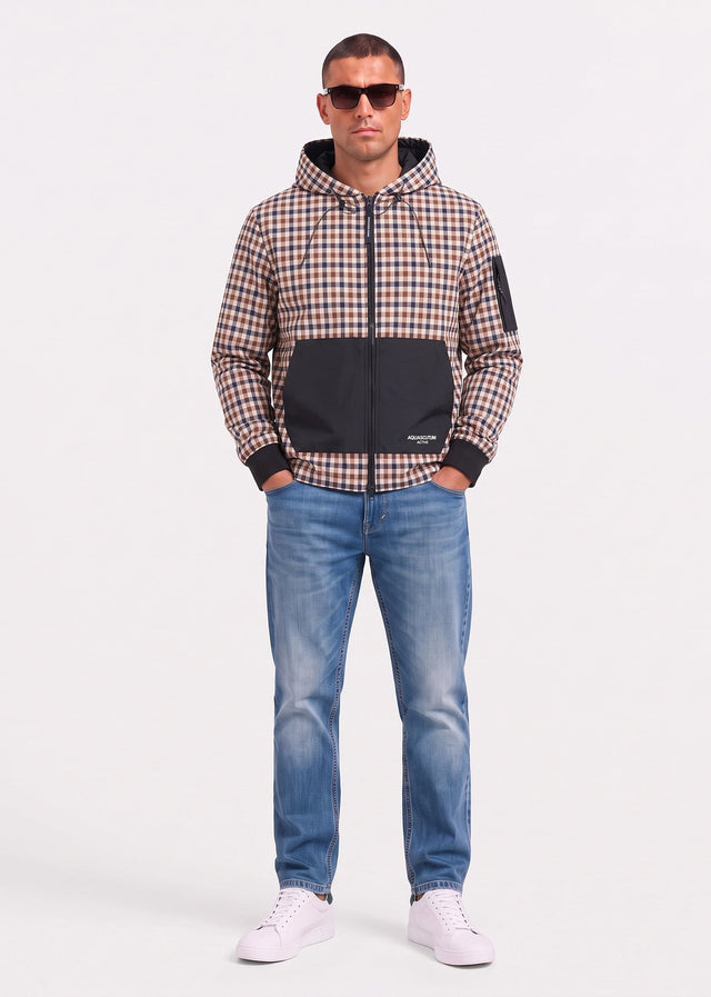 Aquascutum Cardigans Check full zip stretch fleece - black
