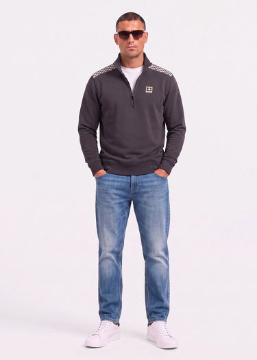 Aquascutum Sweaters Check shoulder quarter zip fleece - black