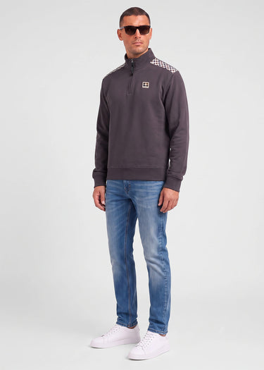 Aquascutum Sweaters Check shoulder quarter zip fleece - black