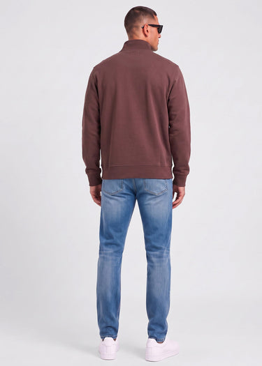 Aquascutum Sweaters Check shoulder quarter zip fleece - chocolate