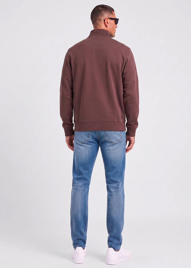 Aquascutum Sweaters Check shoulder quarter zip fleece - chocolate