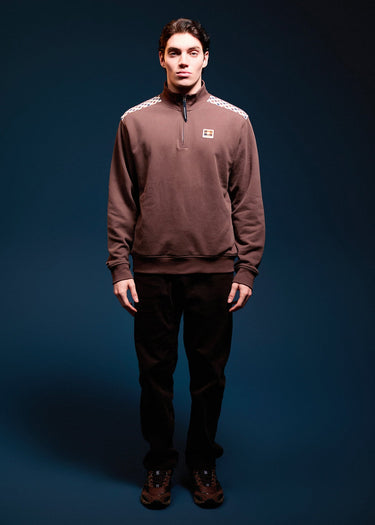 Aquascutum Sweaters Check shoulder quarter zip fleece - chocolate